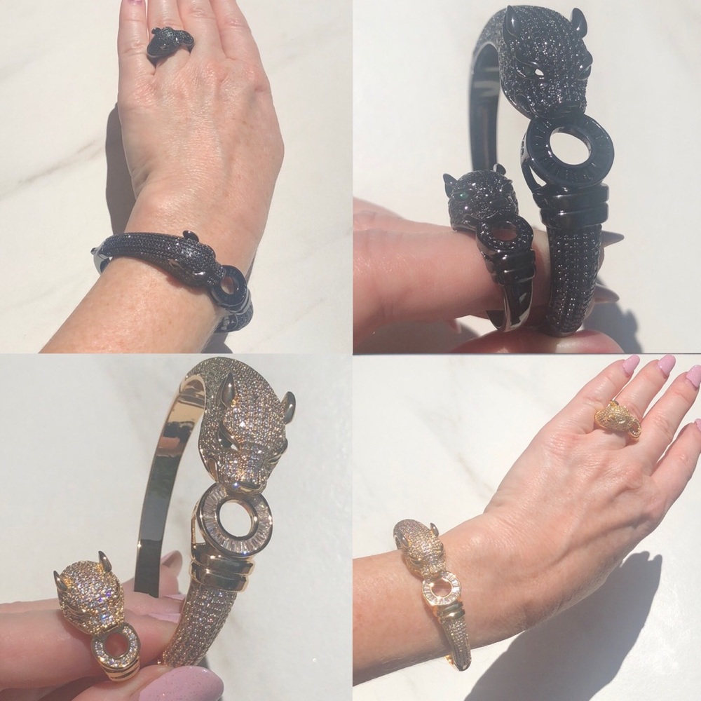 Gold Panther Swarovski Crystal Bracelet & Ring Set - Picture 3 of 5
